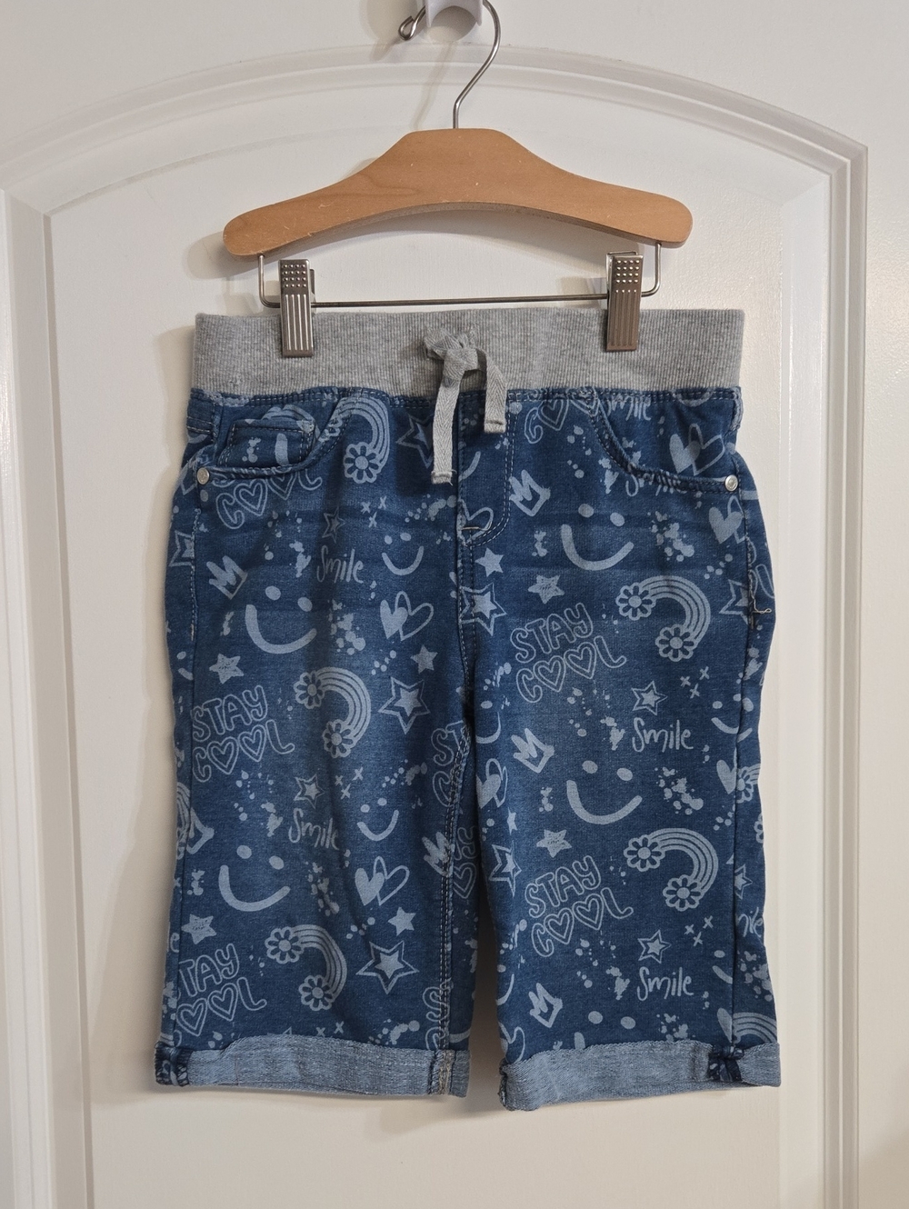 ☀️Wallflower Blue Printed Knit Shorts with Gray Waistband Large